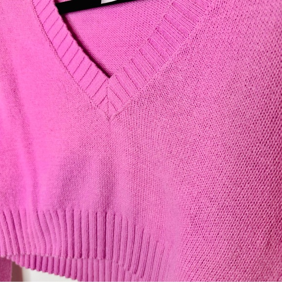 Barbiecore Baby Pink Preppy H&M Deep V-Neck Cropped Sweater Ribbed Details Large - Picture 5 of 8